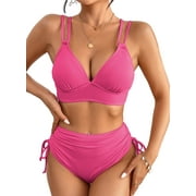 Bikinis for Women High Waisted Bikini Sets Swimsuit Ribbed V Neck Drawstring Tie Side Bottom Two Piece Bathing Suit